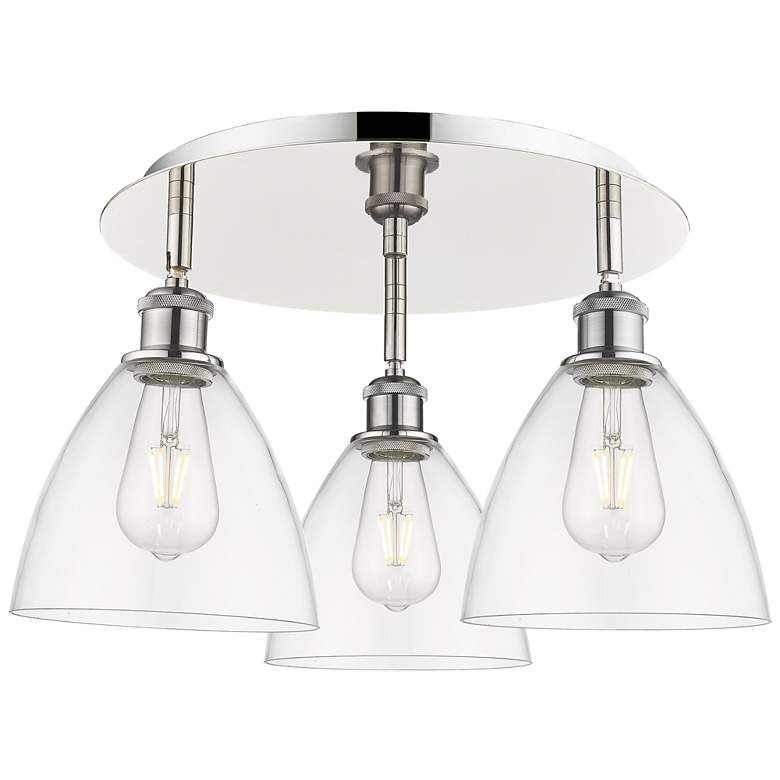 Image 1 Bristol Glass 19.25"W 3 Light Polished Nickel Flush Mount w/ Clear Sha
