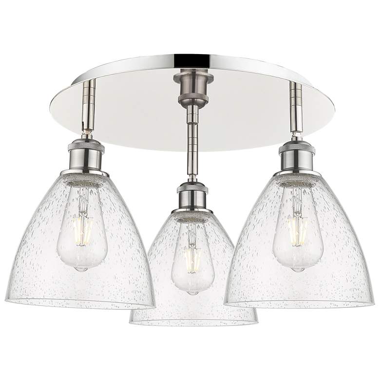 Image 1 Bristol Glass 19.25"W 3 Light Polished Nickel Flush Mount w/ Seedy Sha