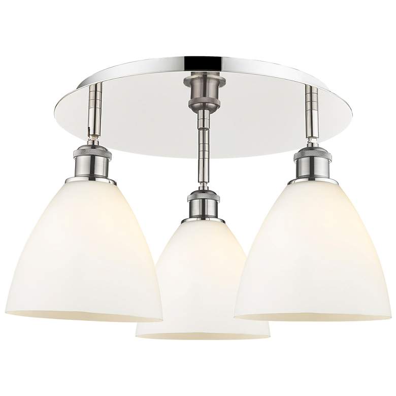 Image 1 Bristol Glass 19.25"W 3 Light Polished Nickel Flush Mount w/ White Sha
