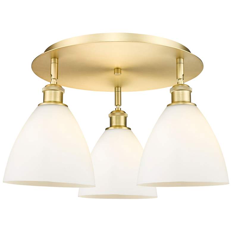 Image 1 Bristol Glass 19.25"W 3 Light Satin Gold Flush Mount w/ White Shade