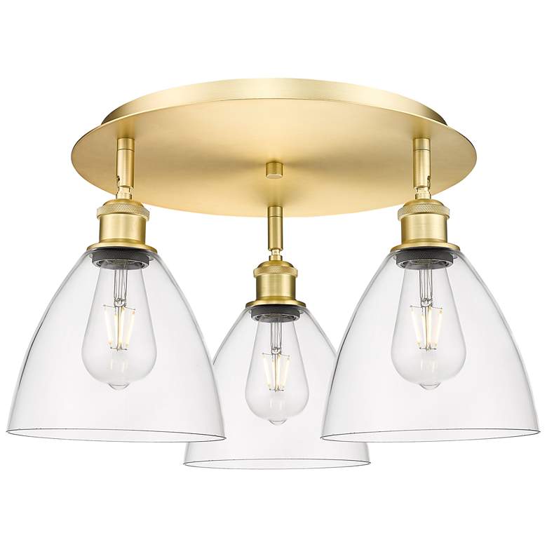 Image 1 Bristol Glass 19.25 inchW 3 Light Satin Gold Flush Mount With Clear Glass 