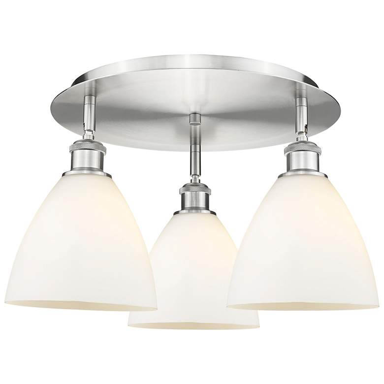 Image 1 Bristol Glass 19.25"W 3 Light Satin Nickel Flush Mount w/ White Shade