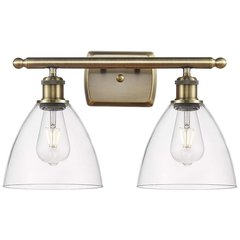Image 1 Bristol Glass 2 Light 18" Bath Light - Antique Brass - Clear Shade