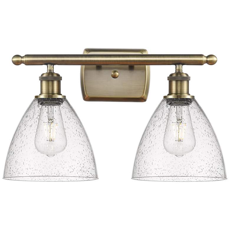 Image 1 Bristol Glass 2 Light 18" Bath Light - Antique Brass - Seedy Shade