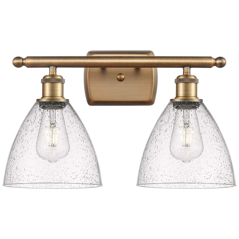 Image 1 Bristol Glass 2 Light 18" Bath Light - Brushed Brass - Seedy Shade