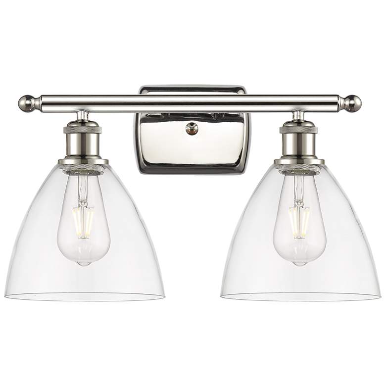 Image 1 Bristol Glass 2 Light 18" Bath Light - Polished Nickel - Clear Shade