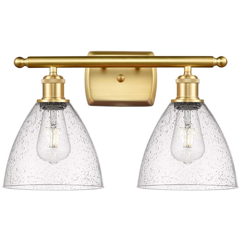Image 1 Bristol Glass 2 Light 18" Bath Light - Satin Gold - Seedy Shade