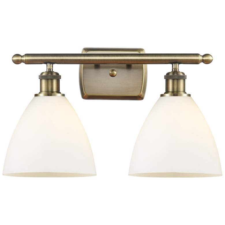 Image 1 Bristol Glass 2 Light 18" LED Bath Light - Antique Brass - White Shade