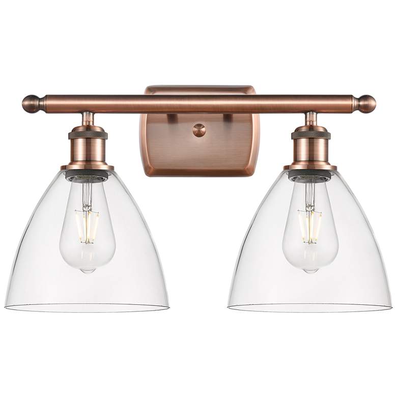 Image 1 Bristol Glass 2 Light 18" LED Bath Light - Antique Copper - Clear Shad