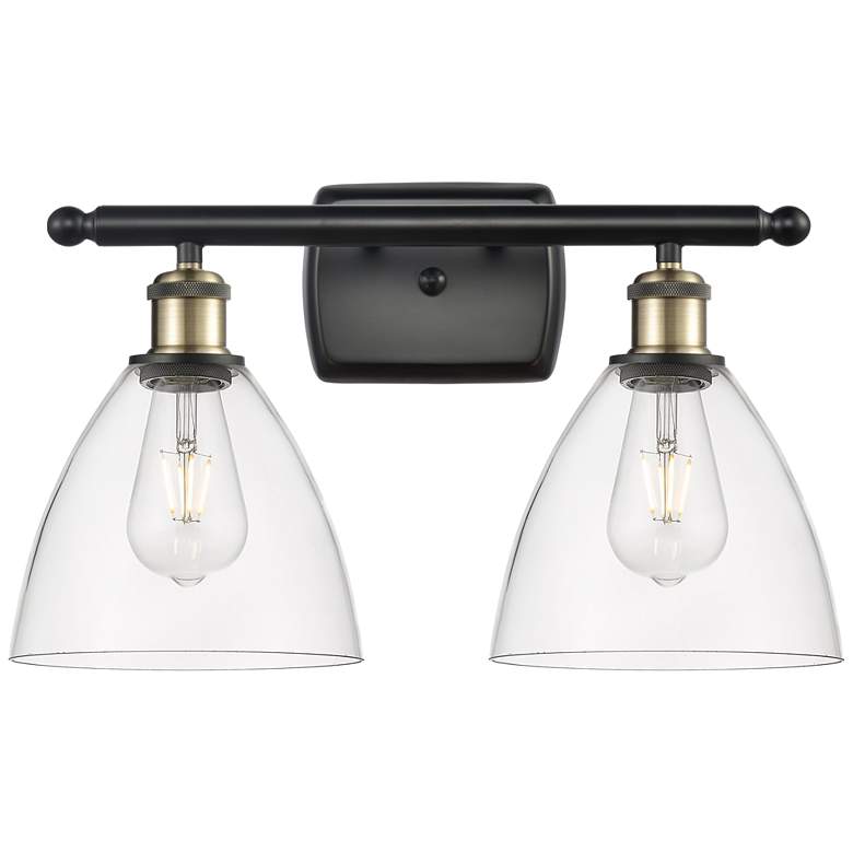 Image 1 Bristol Glass 2 Light 18" LED Bath Light - Black Brass - Clear Shade