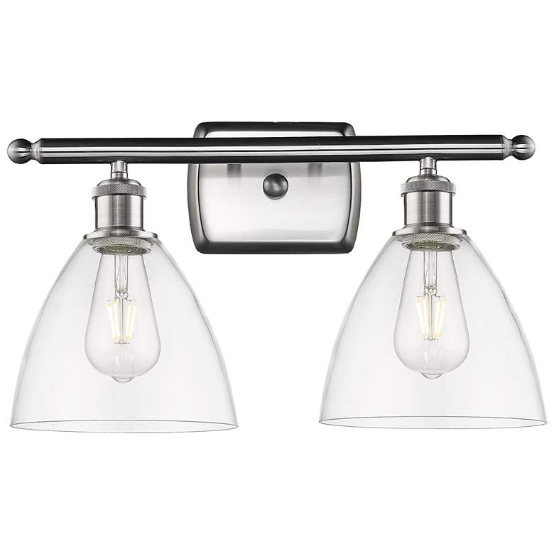 Image 1 Bristol Glass 2 Light 18" LED Bath Light - Brushed Satin Nickel - Clea