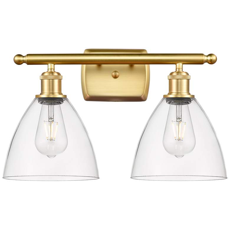 Image 1 Bristol Glass 2 Light 18" LED Bath Light - Satin Gold - Clear Shade