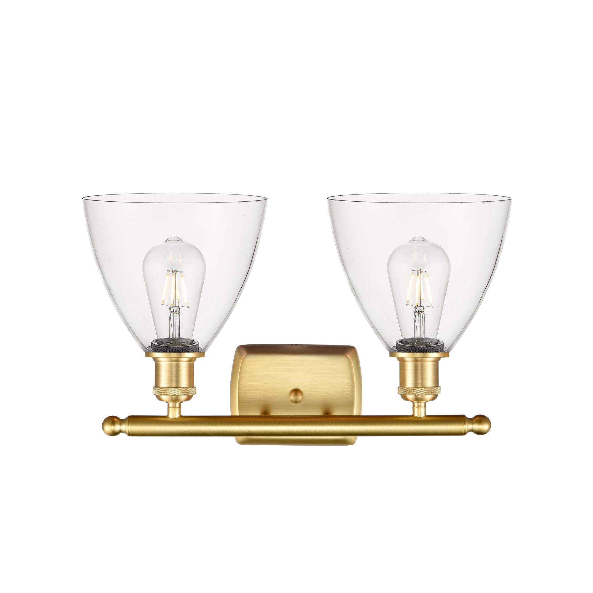 Image 2 Bristol Glass 2 Light 18" LED Bath Light - Satin Gold - Clear Shade more views