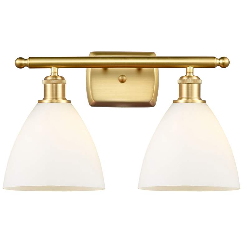 Image 1 Bristol Glass 2 Light 18" LED Bath Light - Satin Gold - Matte White Sh