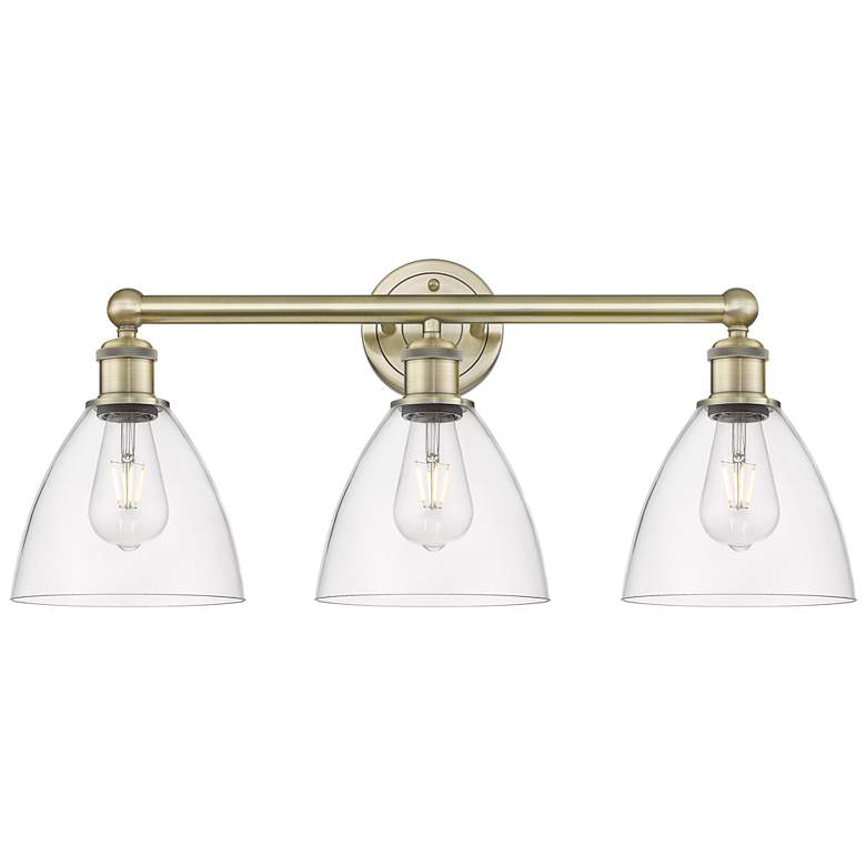 Image 1 Bristol Glass 25.5"W 3 Light Antique Brass Bath Light With Clear Shade