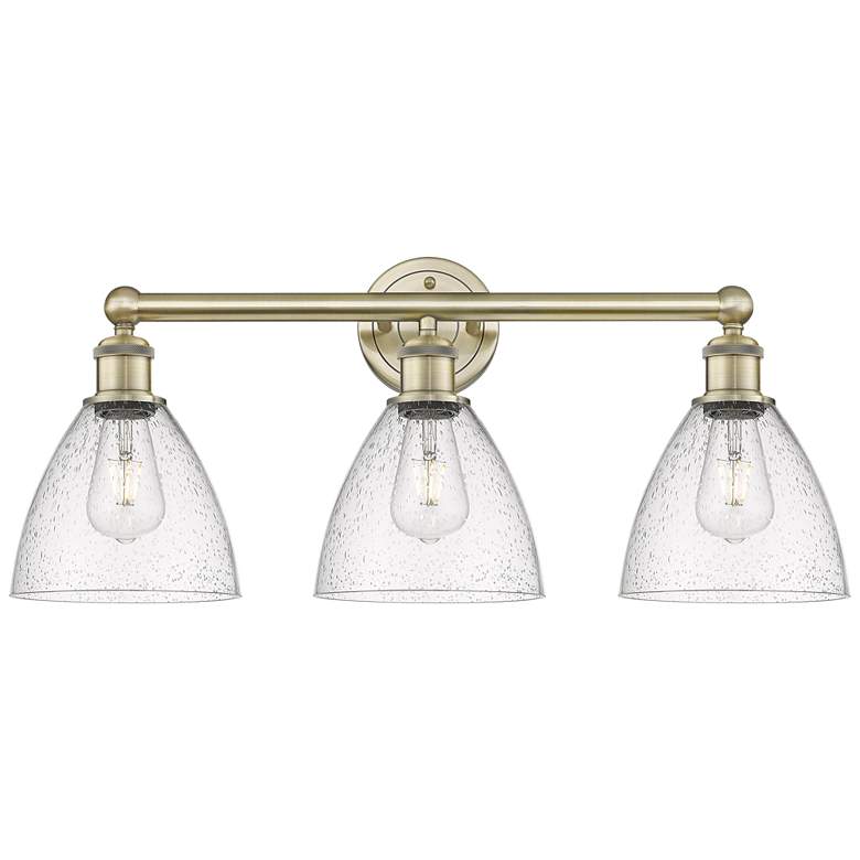 Image 1 Bristol Glass 25.5"W 3 Light Antique Brass Bath Light With Seedy Shade