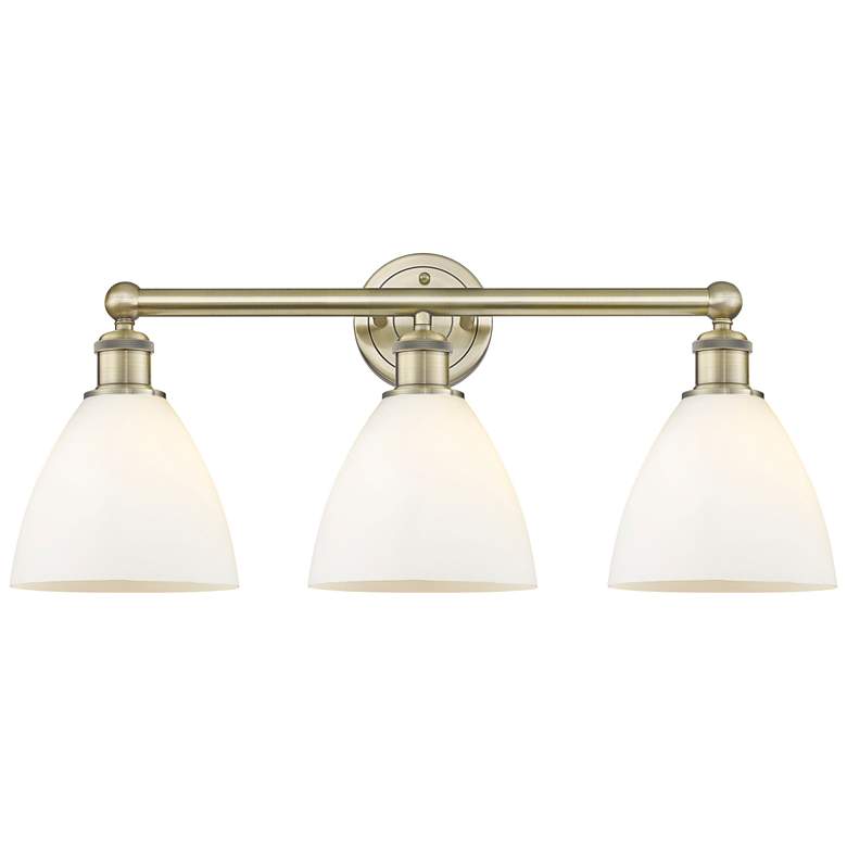 Image 1 Bristol Glass 25.5"W 3 Light Antique Brass Bath Light With White Shade