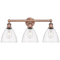 Bristol Glass 25.5&quot;W 3 Light Antique Copper Bath Light With Clear Shad