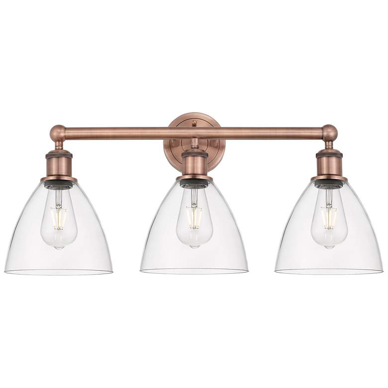 Image 1 Bristol Glass 25.5"W 3 Light Antique Copper Bath Light With Clear Shad