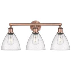 Bristol Glass 25.5&quot;W 3 Light Antique Copper Bath Light With Seedy Shad