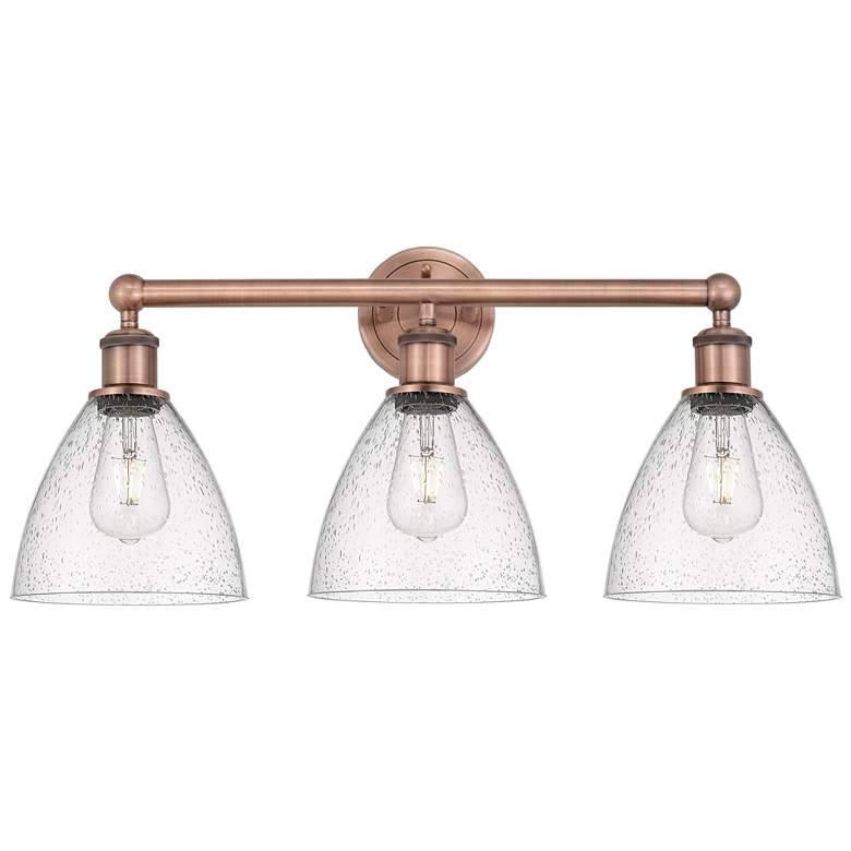 Image 1 Bristol Glass 25.5"W 3 Light Antique Copper Bath Light With Seedy Shad
