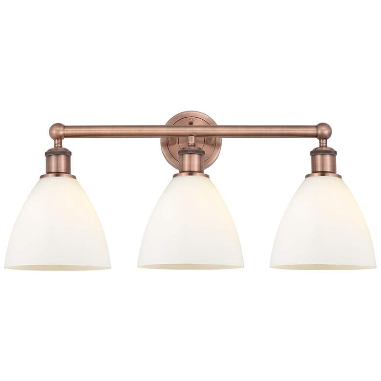 Image 1 Bristol Glass 25.5"W 3 Light Antique Copper Bath Light With White Shad