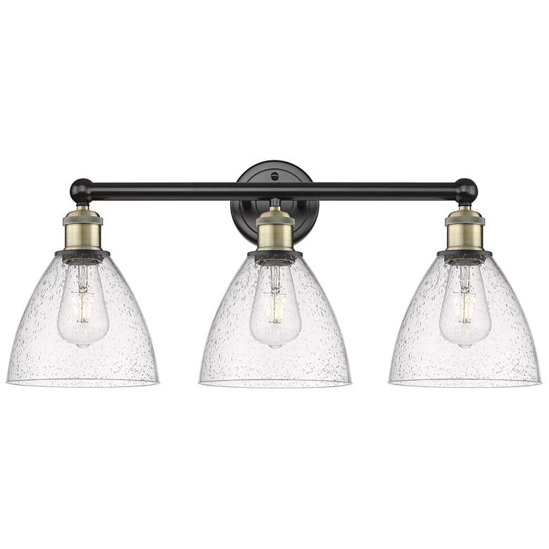 Image 1 Bristol Glass 25.5"W 3 Light Black Brass Bath Light With Seedy Shade