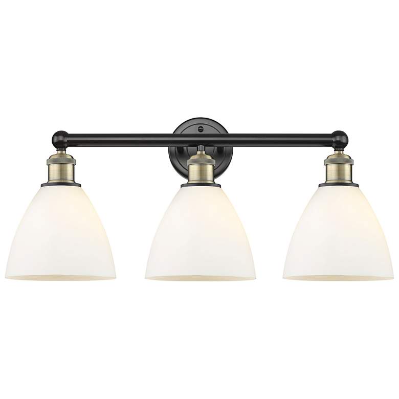 Image 1 Bristol Glass 25.5"W 3 Light Black Brass Bath Light With White Shade