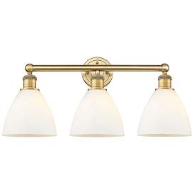 Image1 of Bristol Glass 25.5"W 3 Light Brushed Brass Bath Light With White Shade