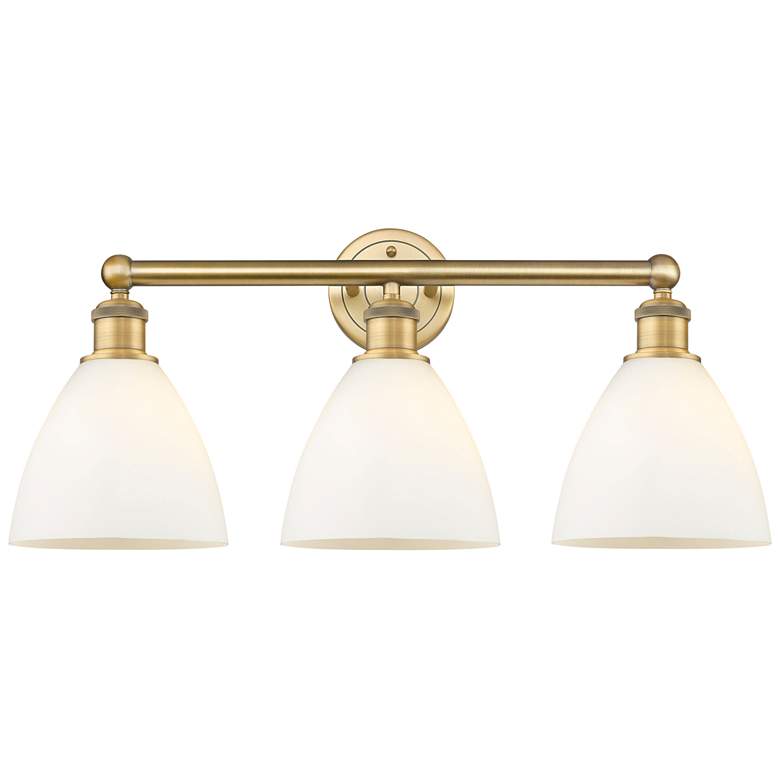 Image 1 Bristol Glass 25.5"W 3 Light Brushed Brass Bath Light With White Shade