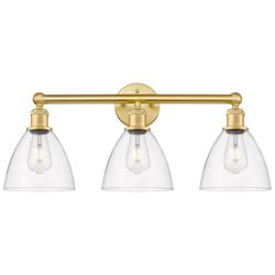 Bristol Glass 25.5&quot;W 3 Light Satin Gold Bath Vanity Light With Clear S