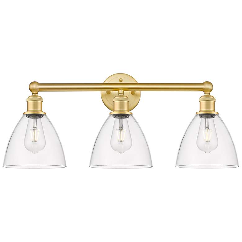 Image 1 Bristol Glass 25.5"W 3 Light Satin Gold Bath Vanity Light With Clear S