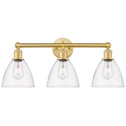 Bristol Glass 25.5"W 3 Light Satin Gold Bath Vanity Light With Clear S