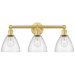 Bristol Glass 25.5&quot;W 3 Light Satin Gold Bath Vanity Light With Seedy S
