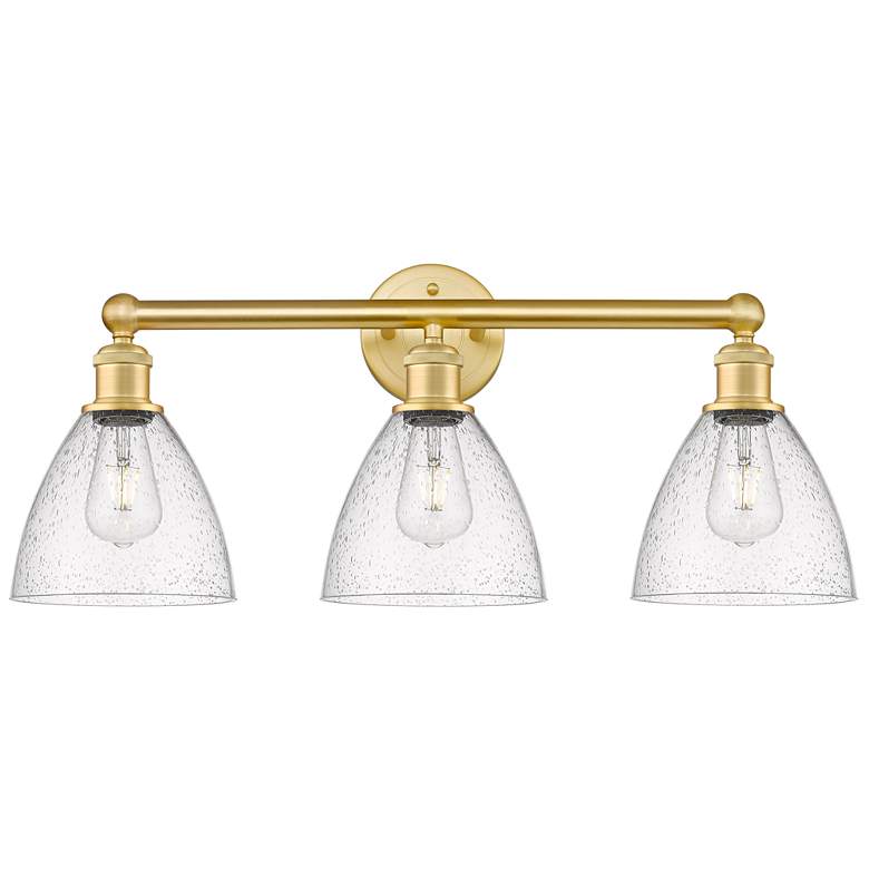 Image 1 Bristol Glass 25.5"W 3 Light Satin Gold Bath Vanity Light With Seedy S
