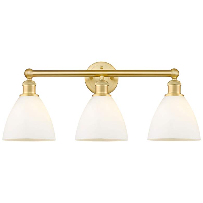 Image 1 Bristol Glass 25.5"W 3 Light Satin Gold Bath Vanity Light With White S