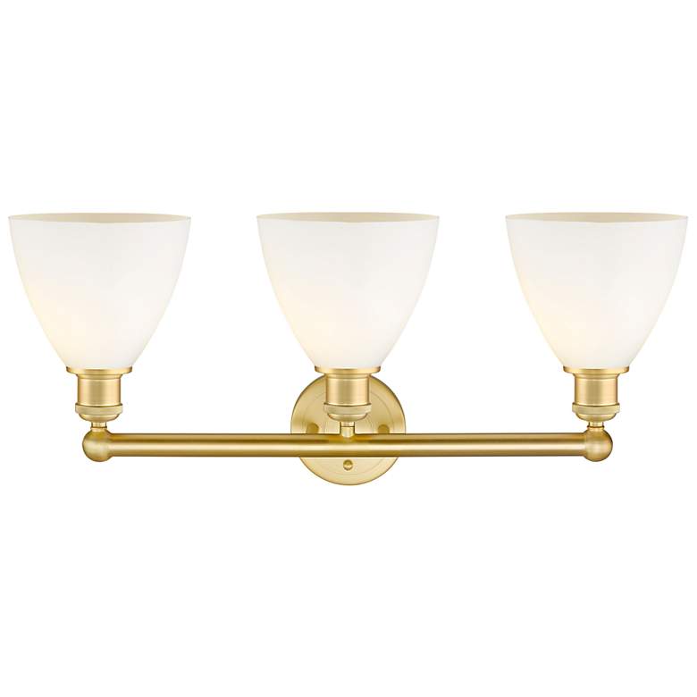 Image 2 Bristol Glass 25.5"W 3 Light Satin Gold Bath Vanity Light With White S more views