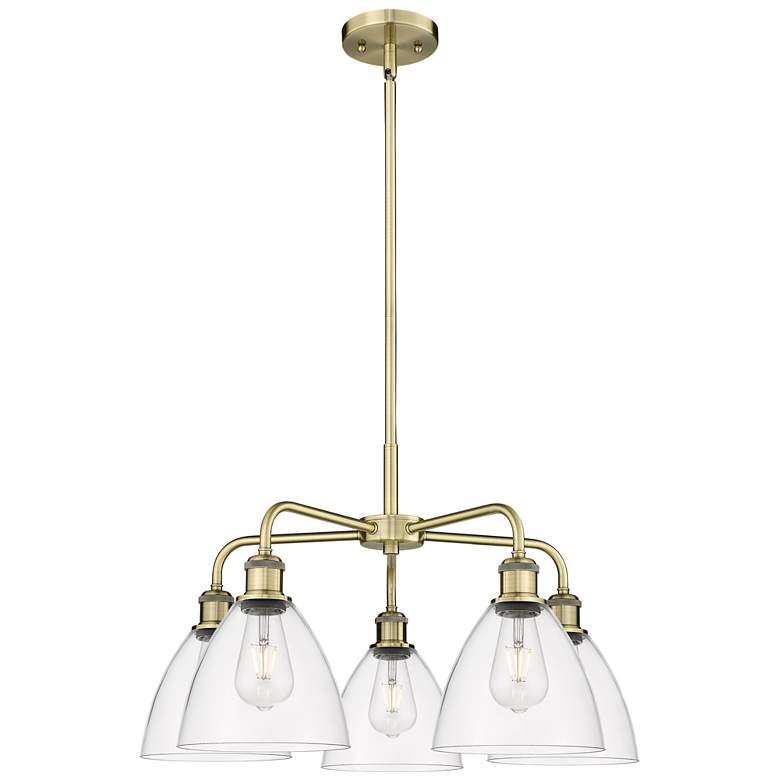 Image 1 Bristol Glass 25.5"W 5 Light Antique Brass Stem Chandelier w/ Clear Sh