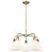 Bristol Glass 25.5"W 5 Light Antique Brass Stem Chandelier w/ White Sh