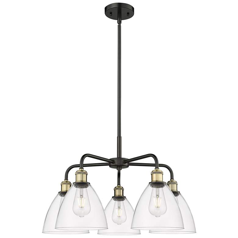 Image 1 Bristol Glass 25.5"W 5 Light Black Brass Stem Chandelier w/ Clear Shad