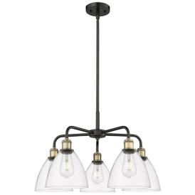 Bristol Glass 25.5"W 5 Light Black Brass Stem Chandelier w/ Clear Shad Bristol Glass 25.5"W 5 Light Black Brass Stem Chandelier w/ Clear Shad