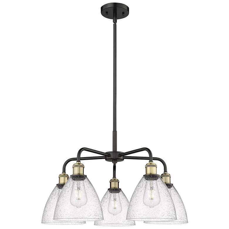 Image 1 Bristol Glass 25.5"W 5 Light Black Brass Stem Chandelier w/ Seedy Shad