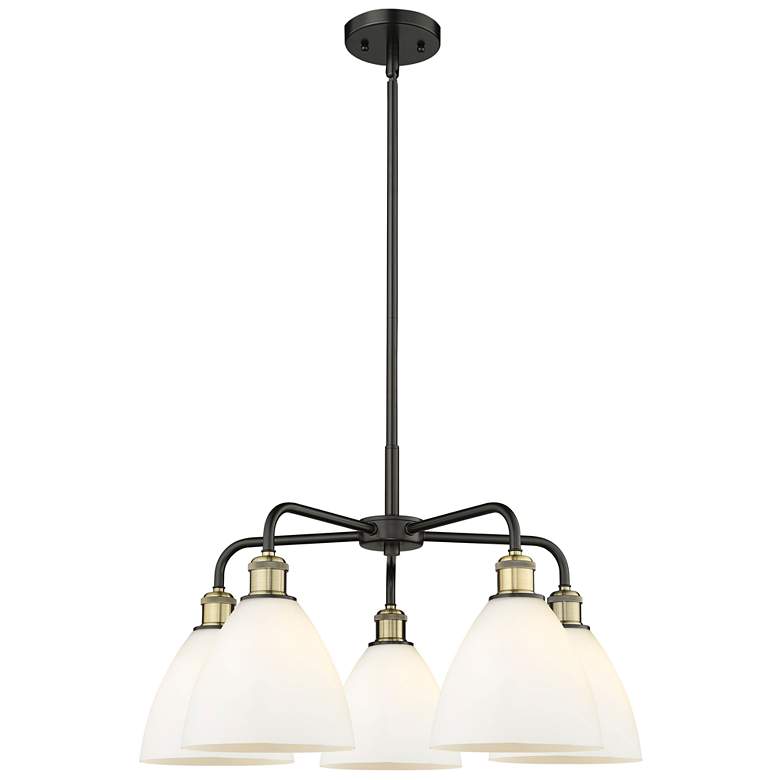 Image 1 Bristol Glass 25.5"W 5 Light Black Brass Stem Chandelier w/ White Shad