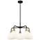 Bristol Glass 25.5"W 5 Light Black Brass Stem Chandelier w/ White Shad