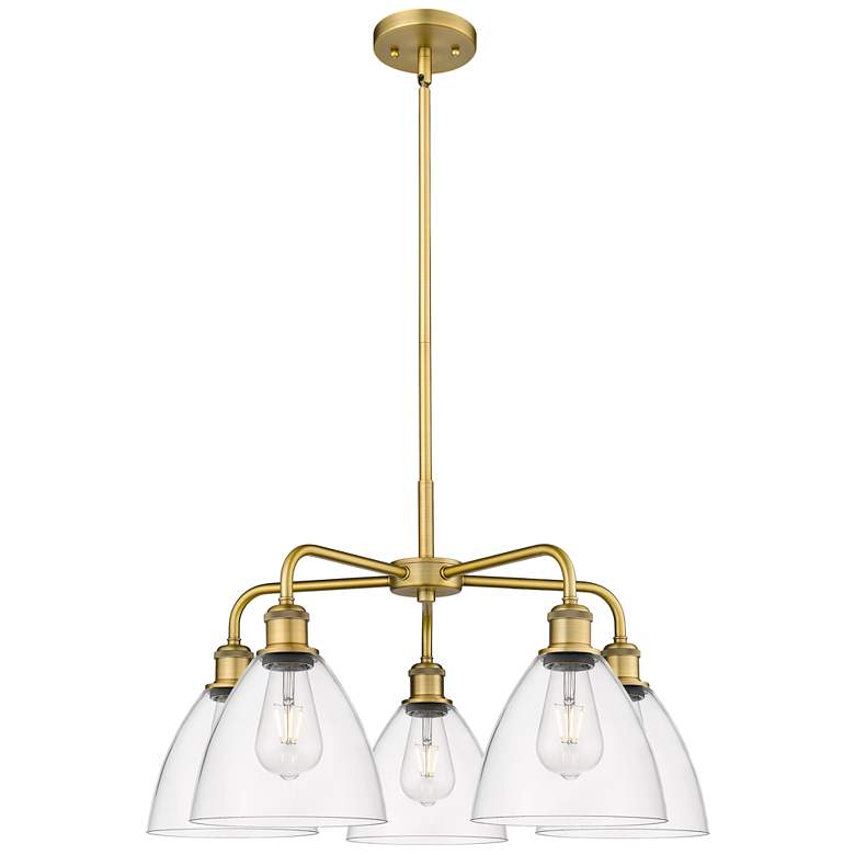 Image 1 Bristol Glass 25.5"W 5 Light Brushed Brass Stem Chandelier w/ Clear Sh