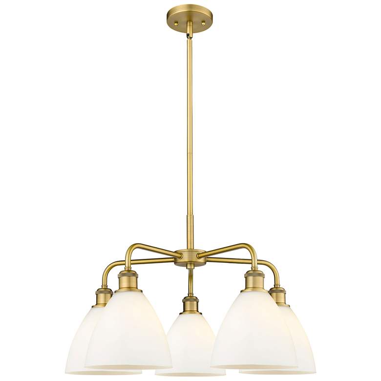 Image 1 Bristol Glass 25.5"W 5 Light Brushed Brass Stem Chandelier w/ White Sh