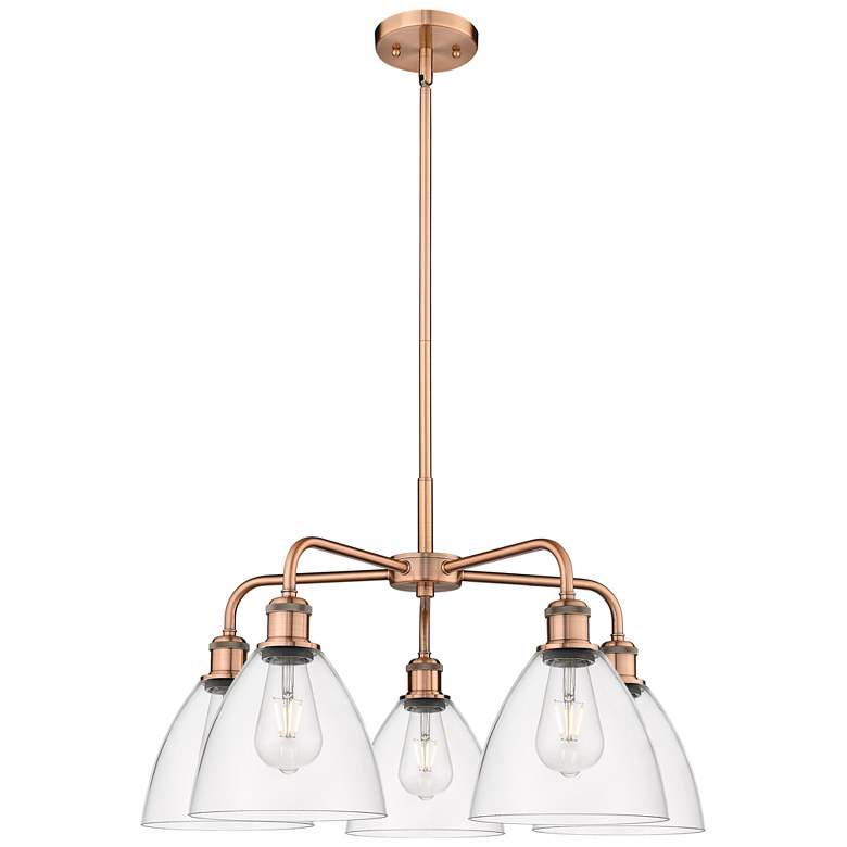 Image 1 Bristol Glass 25.5"W 5 Light Copper Stem Hung Chandelier With Clear Sh