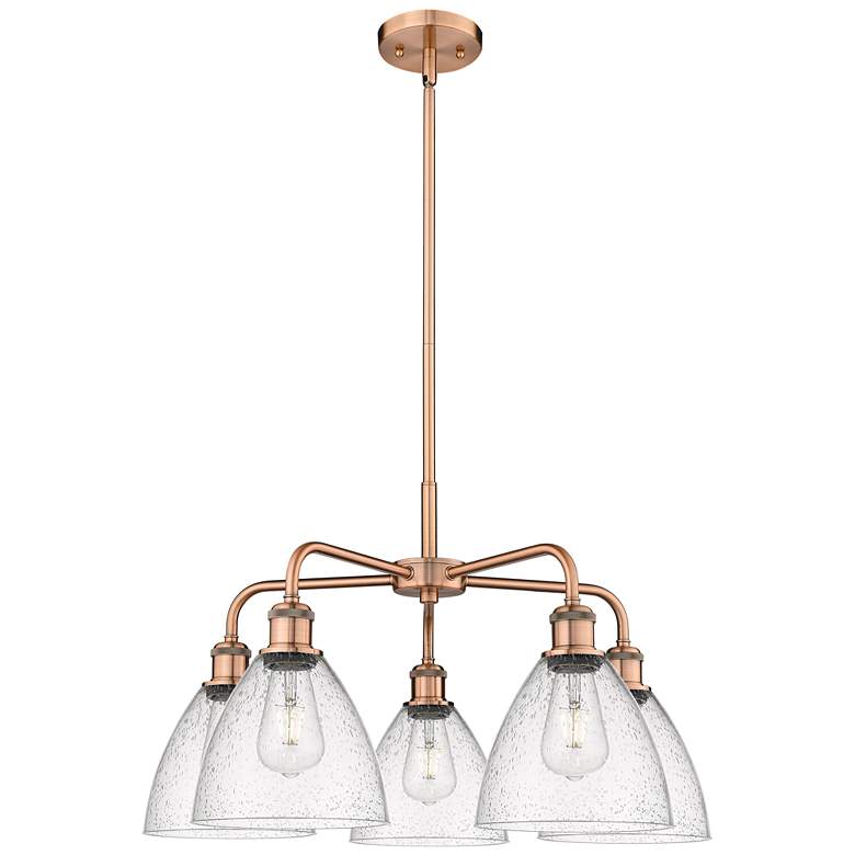 Image 1 Bristol Glass 25.5"W 5 Light Copper Stem Hung Chandelier With Seedy Sh