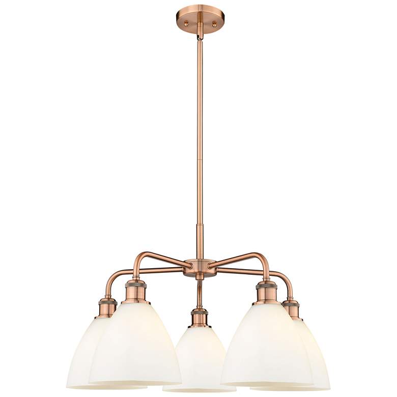 Image 1 Bristol Glass 25.5"W 5 Light Copper Stem Hung Chandelier With White Sh