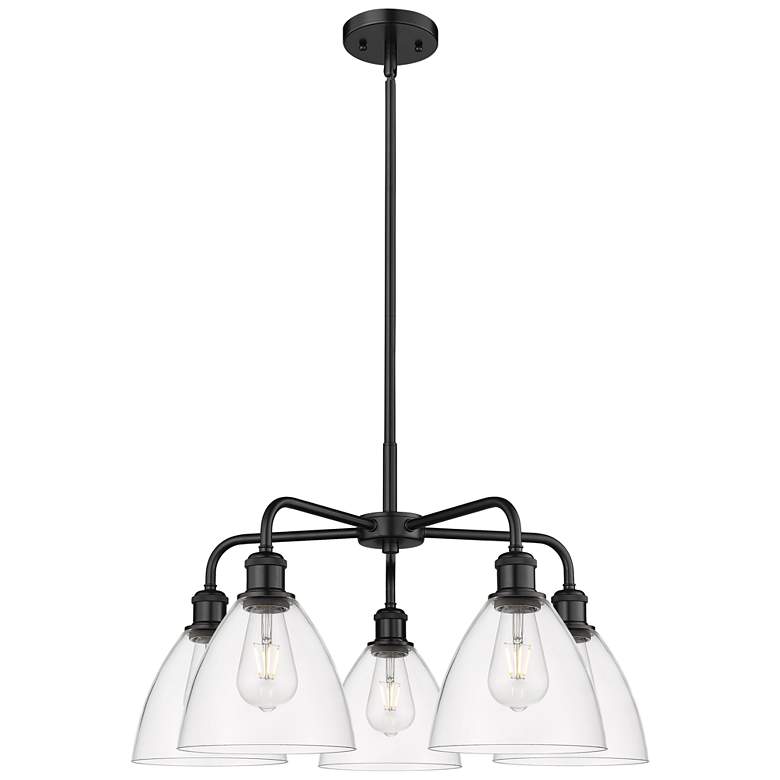 Image 1 Bristol Glass 25.5"W 5 Light Matte Black Stem Chandelier w/ Clear Shad